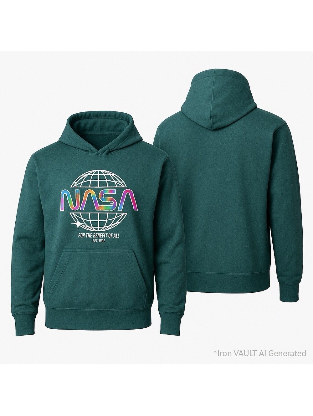NASA Men’s Medium Teal Pullover Hoodie Rainbow Logo Graphic NASA Hoodie